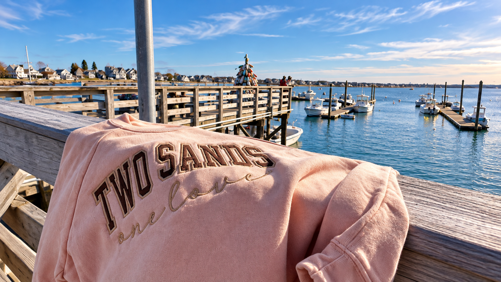 Tan Two Sands One Love appliqué cropped sweatshirt at Wells Harbor
